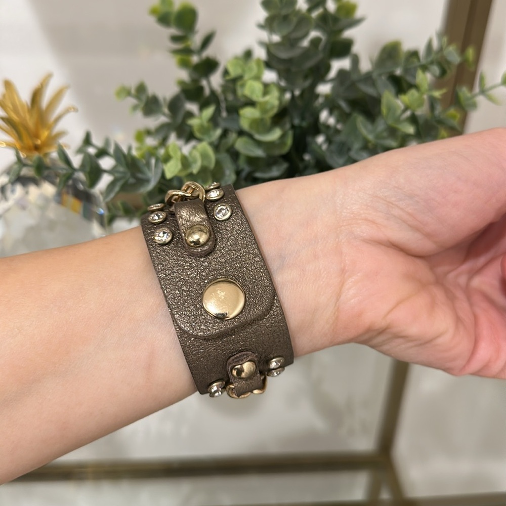 Cache Rhinestone and Chain leather bracelet - Picture 9 of 10